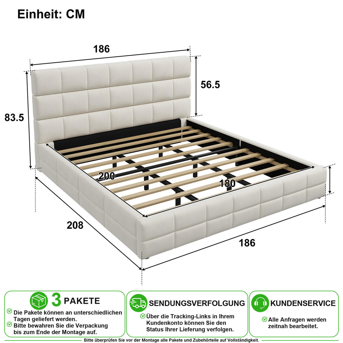 POLSTERBETT 180/200 cm in Beige mit Kopfteil Samt - Beige, Holzwerkstoff/Textil (180/200cm) - CHICFURN
