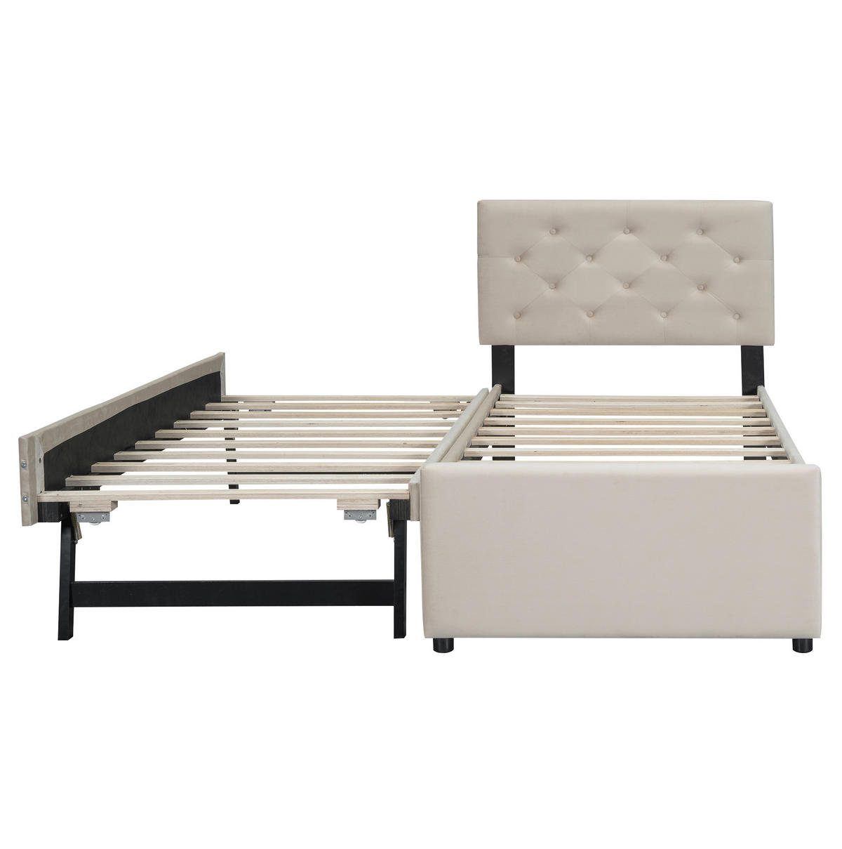 SAMT-POLSTERBETT 90/200 cm mit Rollbett und gepolstertem Kopfteil - Beige, Textil (90/200cm) - BEAOK