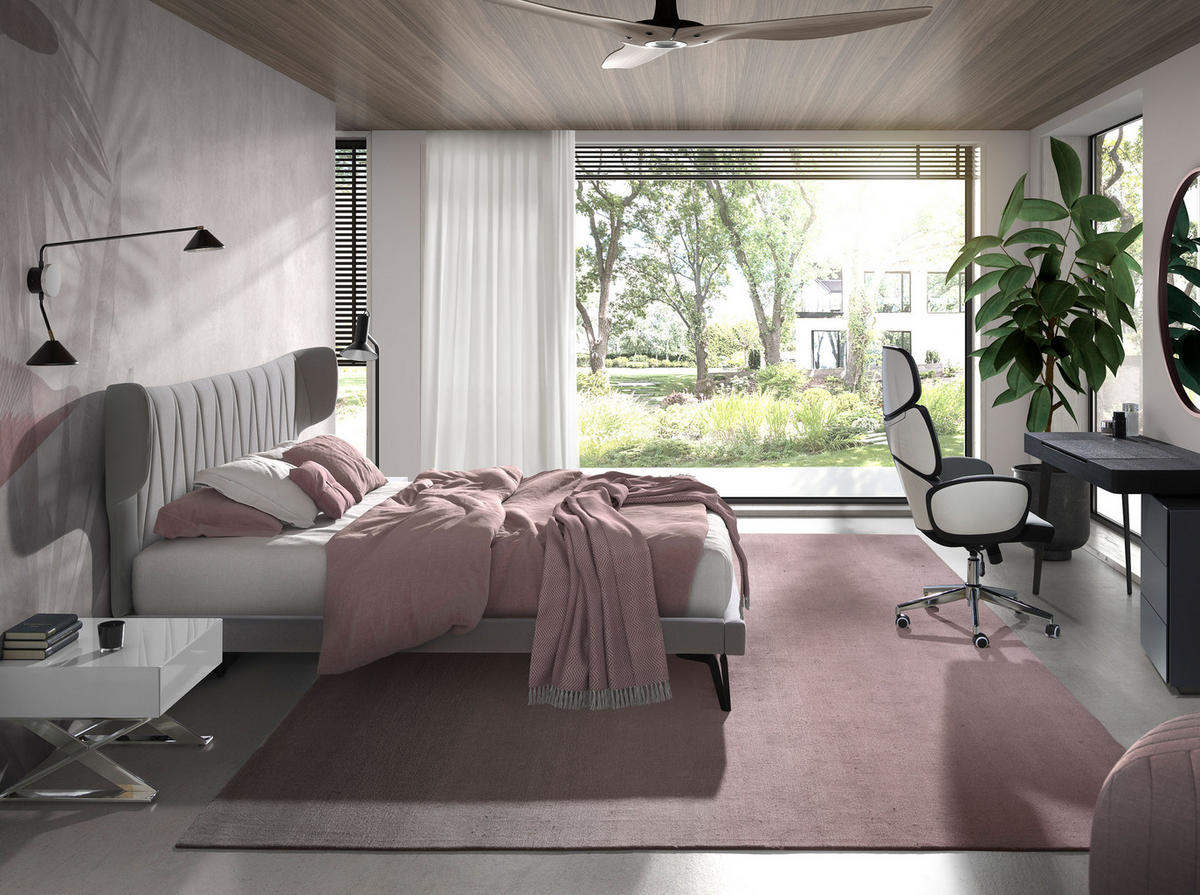 BETT Hellgraues Stoffbett 233/213/112 cm - Schwarz/Grau, Textil (180/200cm) - ANGEL CERDA