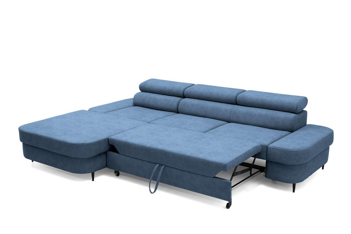ECKSOFA JAZZ L Links mit Schlaffunktion 127x216 Velours Blau - Blau/Schwarz, Holz/Textil (285/237cm) - Muffo