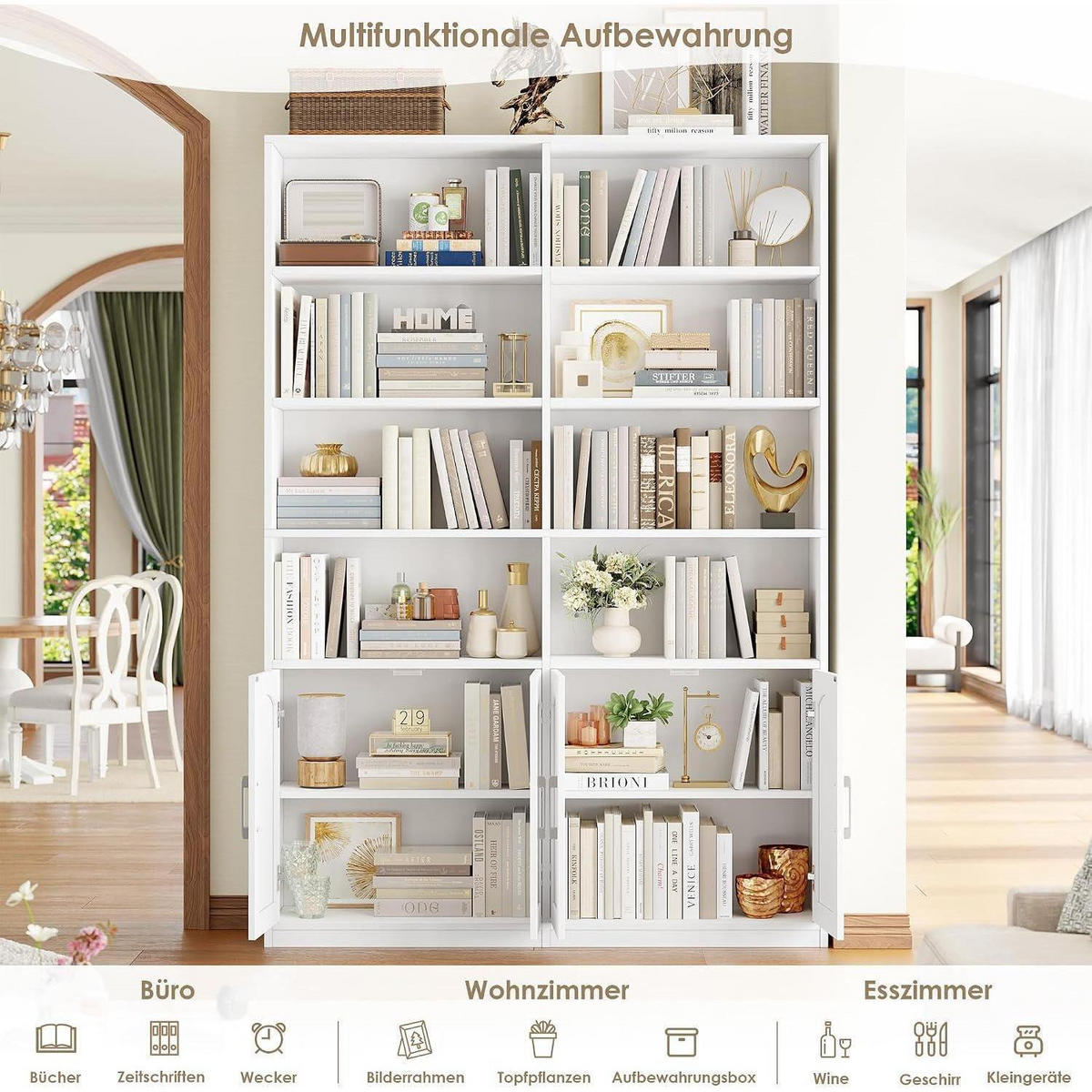 BÜCHERREGAL mit Türen 115 x 27 x 185,5 cm Weiß - Weiß, Holzwerkstoff (115/185.5/27cm)