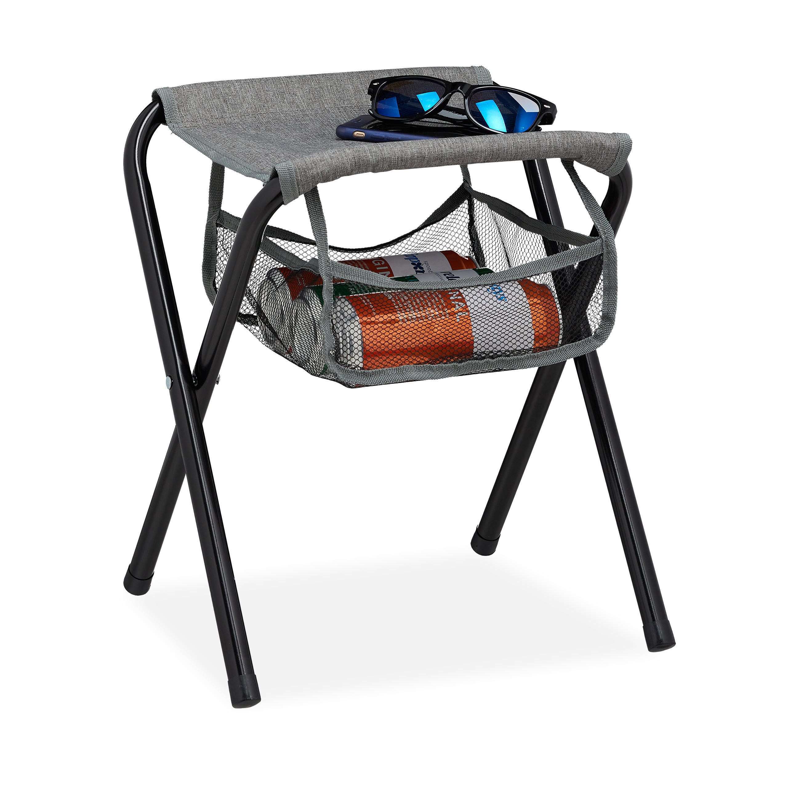CAMPINGHOCKER faltbar - Grau, Textil/Metall (35/40/30cm) - Relaxdays