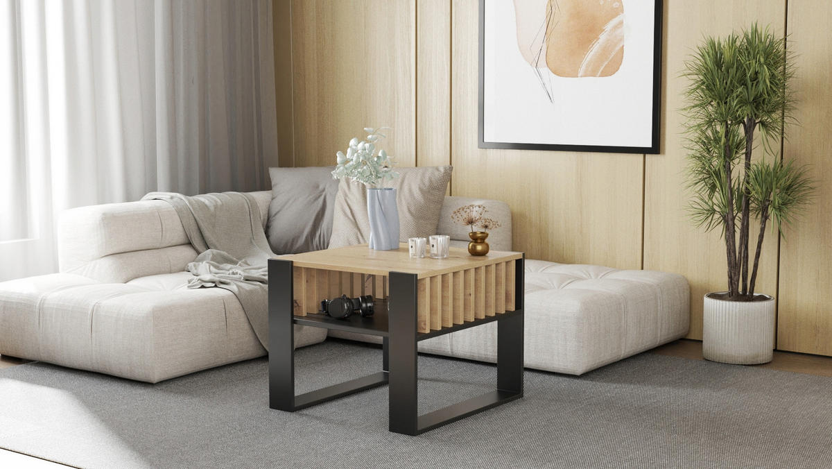 COUCHTISCH IGA Quadratisch Artisan Eiche-Schwarz 60/63,6/50 cm - Multicolor, Holzwerkstoff (63.6/60/50cm) - Matkam Möbel