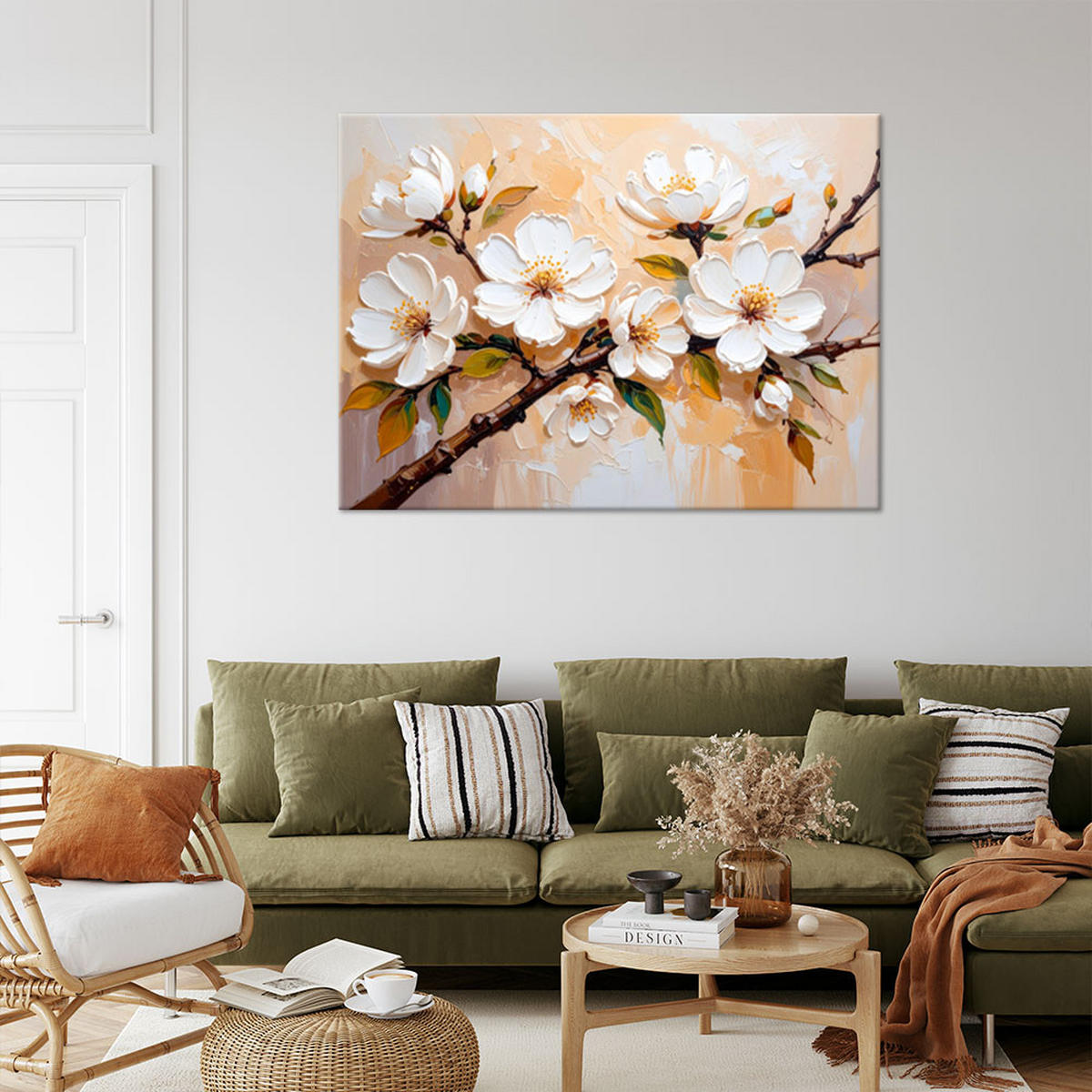 LEINWANDBILD Cremefarbene Blumen in Ölfarbe 60x40cm - Beige, Textil (60/40cm) - Feeby