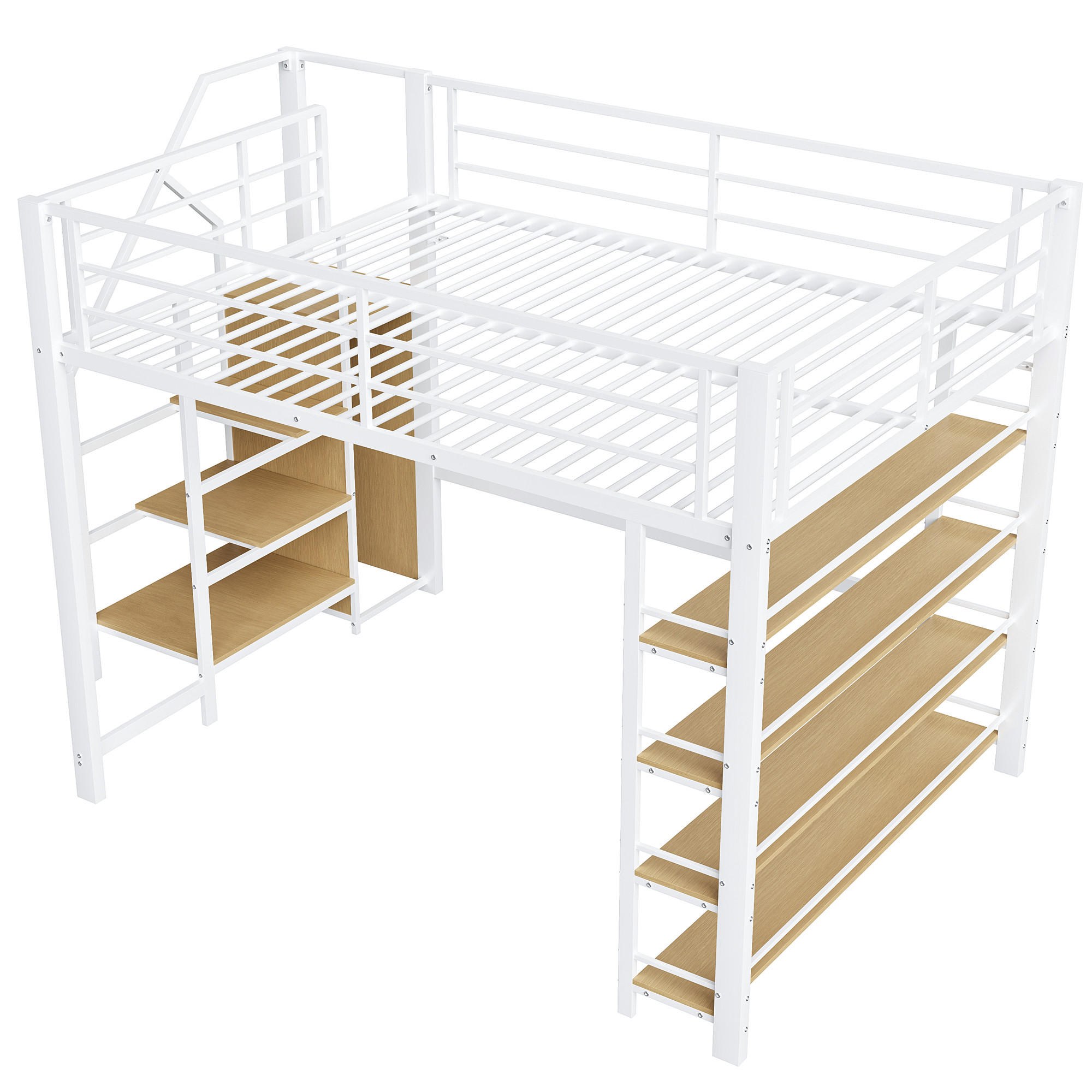 HOCHBETT 140/200 cm DE-01618, in Weiß, mit Sicherheitstreppe und Kleiderschrank - Weiß, Metall (140/200cm) - ComfortXL