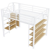 HOCHBETT 140/200 cm DE-01618, in Weiß, mit Sicherheitstreppe und Kleiderschrank - Weiß, Metall (140/200cm) - ComfortXL