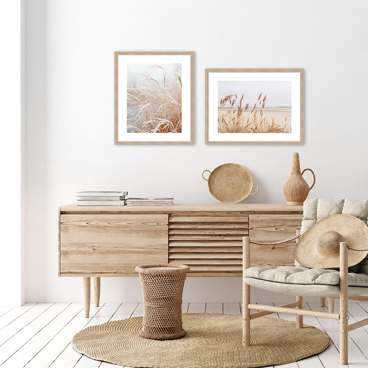 POSTER mit Rahmen 40x50 cm Dünengräser beige weiß - Beige, Holz (41/51cm) - artissimo