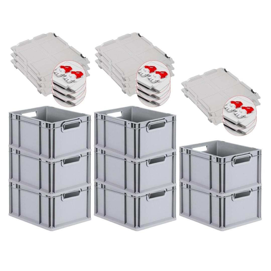 EUROBOX 8x Nextgen Economy Mit Scharnierdeckel Grau/Rot Griffe Offen 20 Liter - Rot, Kunststoff (30/22/40cm) - PROREGAL
