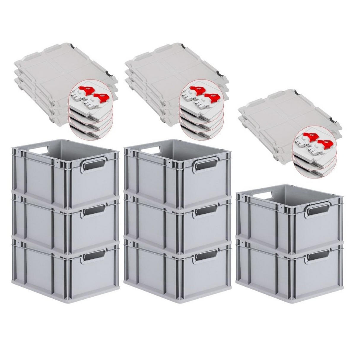 EUROBOX 8x Nextgen Economy Mit Scharnierdeckel Grau/Rot Griffe Offen 20 Liter - Rot, Kunststoff (30/22/40cm) - PROREGAL