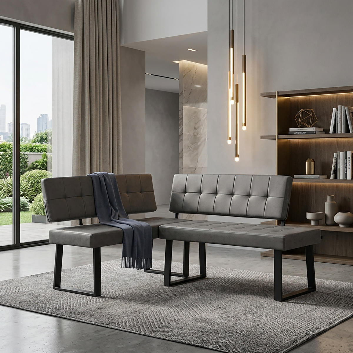 SITZBANK SIGFRID - Grau, Textil/Metall (120/48/56cm) - B&D Home
