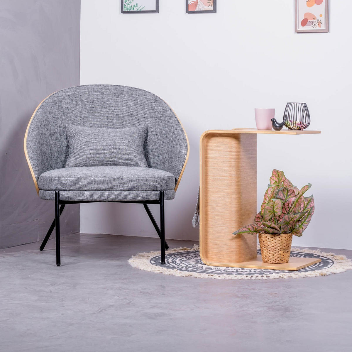 SESSEL Baumwolle Grau - Grau, Holz (78/81/59cm) - Nest Dream