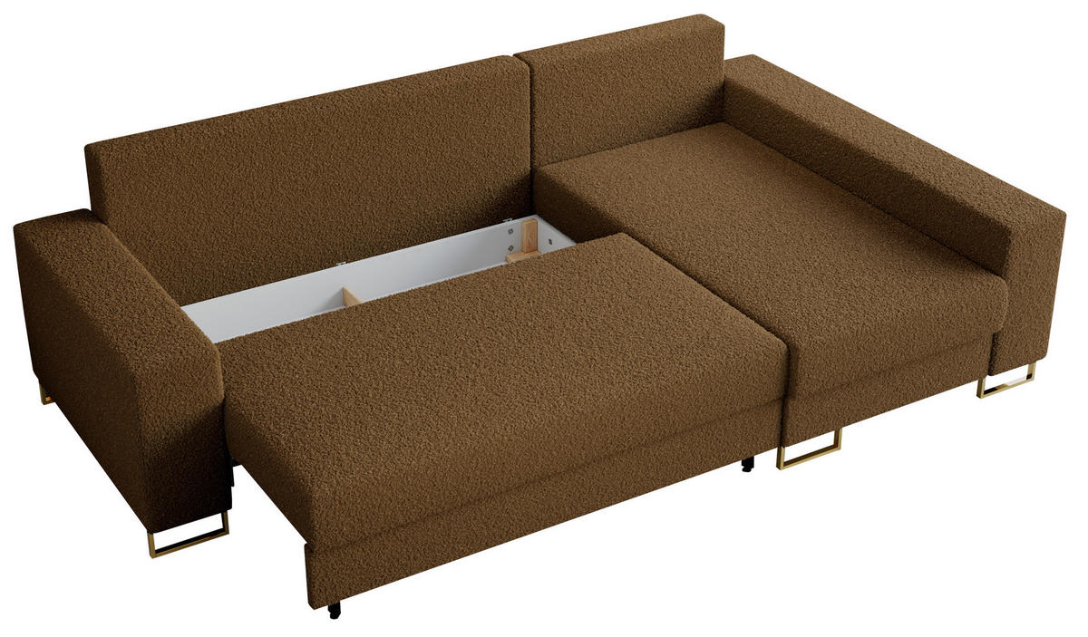 ECKSOFA Dorian Boucle Braun - Goldfarben/Braun, Textil/Metall (242/138cm) - MKS