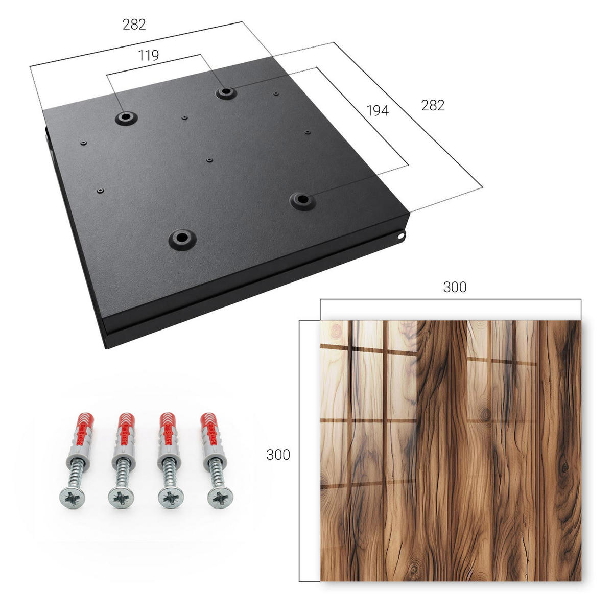 SCHLÜSSELBOX Schwarz 30x30 cm- Türöffnung nach rechts - Holzstruktur - Braun, Metall (30/30/5cm) - TULUP
