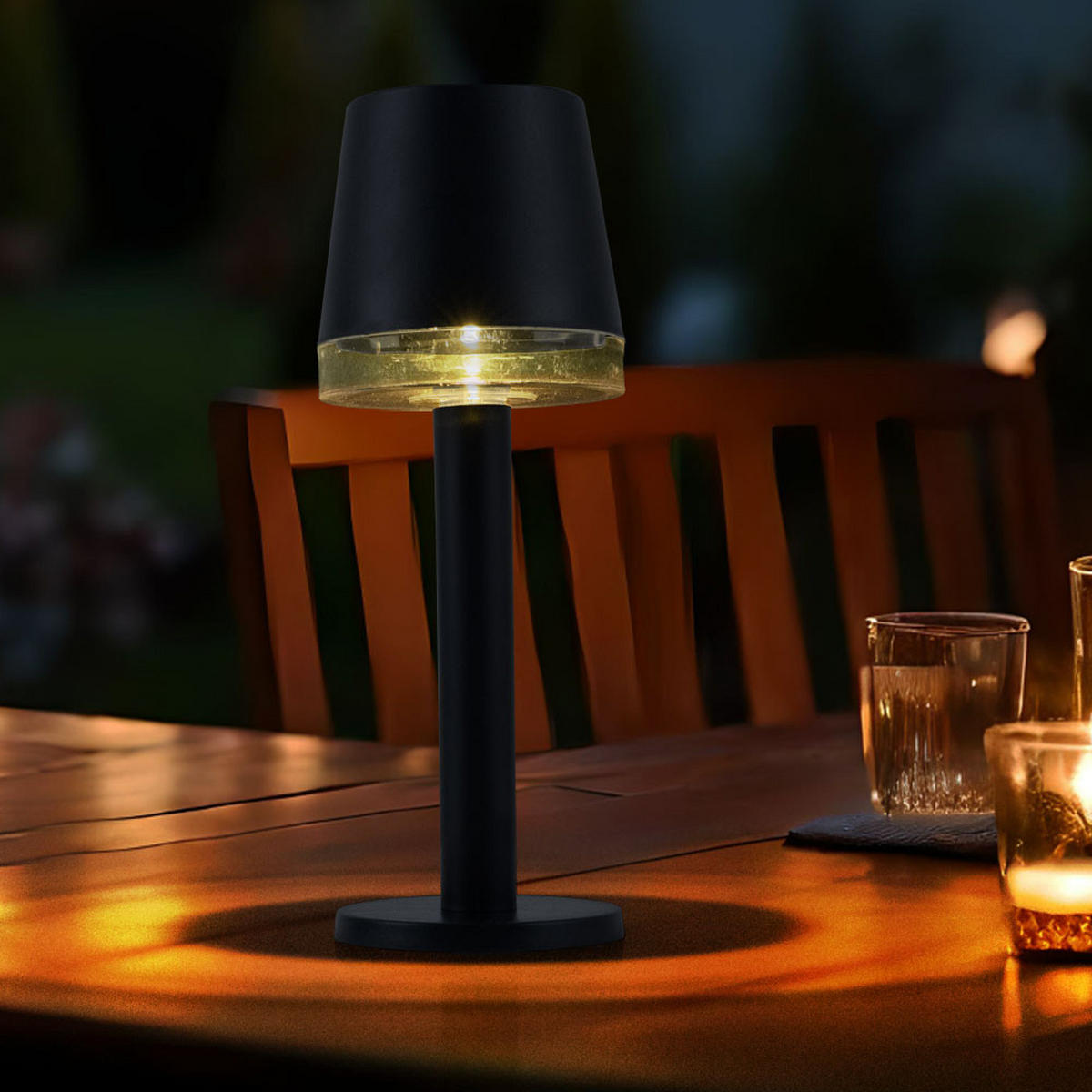 LED AUSSENLEUCHTE Solar Tischlampe Schwarz 2er Set - Schwarz, Kunststoff (8/8/21.5cm) - Globo Lighting