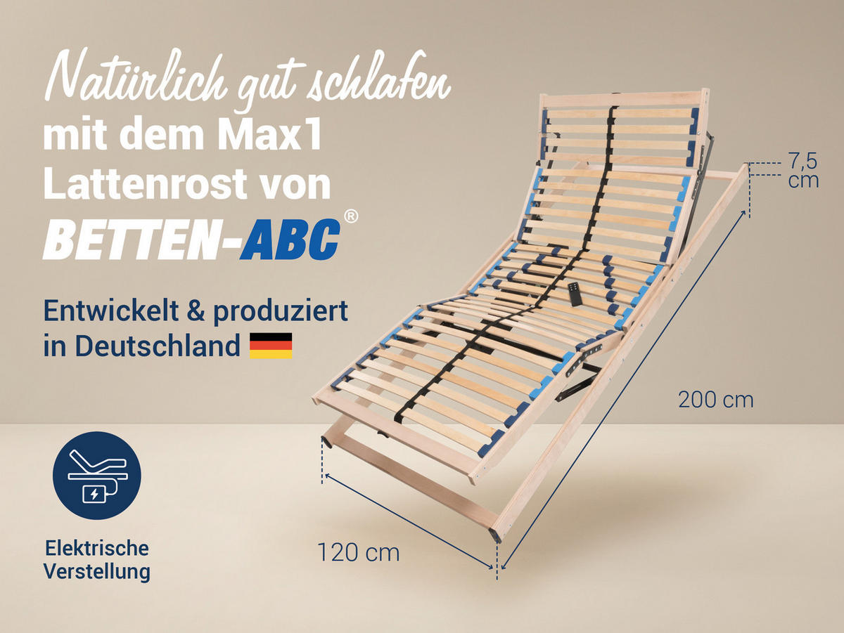 ELEKTRISCHER Lattenrost MAX1, NV Fertig montiert, Größe: 120x200 - Braun, Holz (120/200cm) - Betten-ABC