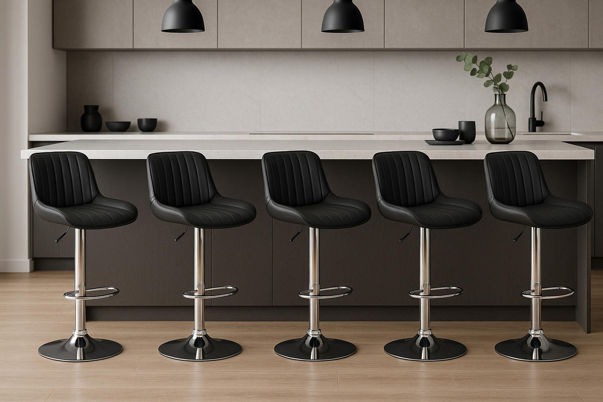 BARHOCKER 2er Set Lentos Kunstleder chrom schwarz - Chromfarben/Schwarz, Kunststoff/Metall (50/108/50cm) - TPFLiving