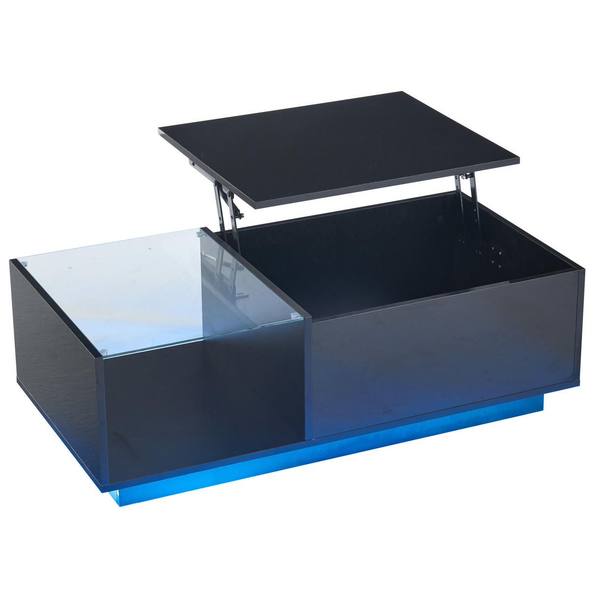 COUCHTISCH mit LED und Stauraum 100 x 50 cm Hochglanz Schwarz - Schwarz, Holzwerkstoff (100/50/33cm) - Meubliv