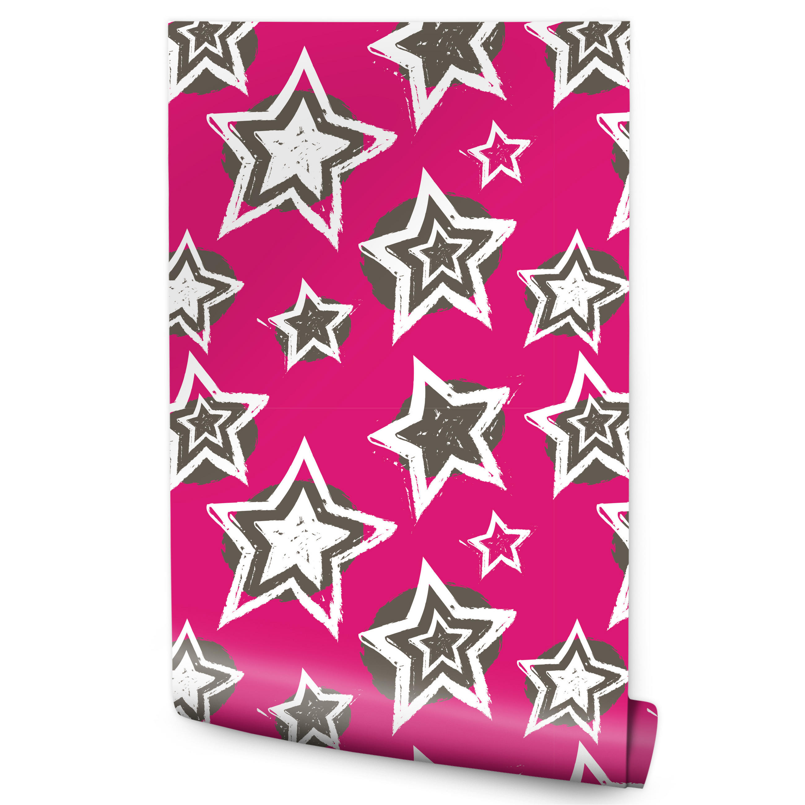 VLIESTAPETE Rock-Sterne im Comic-Stil – Pink, Schwarz, Weiß – 50x1000 cm - Pink/Schwarz, Papier (50/1000cm) - Muralo