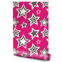 VLIESTAPETE Rock-Sterne im Comic-Stil – Pink, Schwarz, Weiß – 50x1000 cm - Pink/Schwarz, Papier (50/1000cm) - Muralo