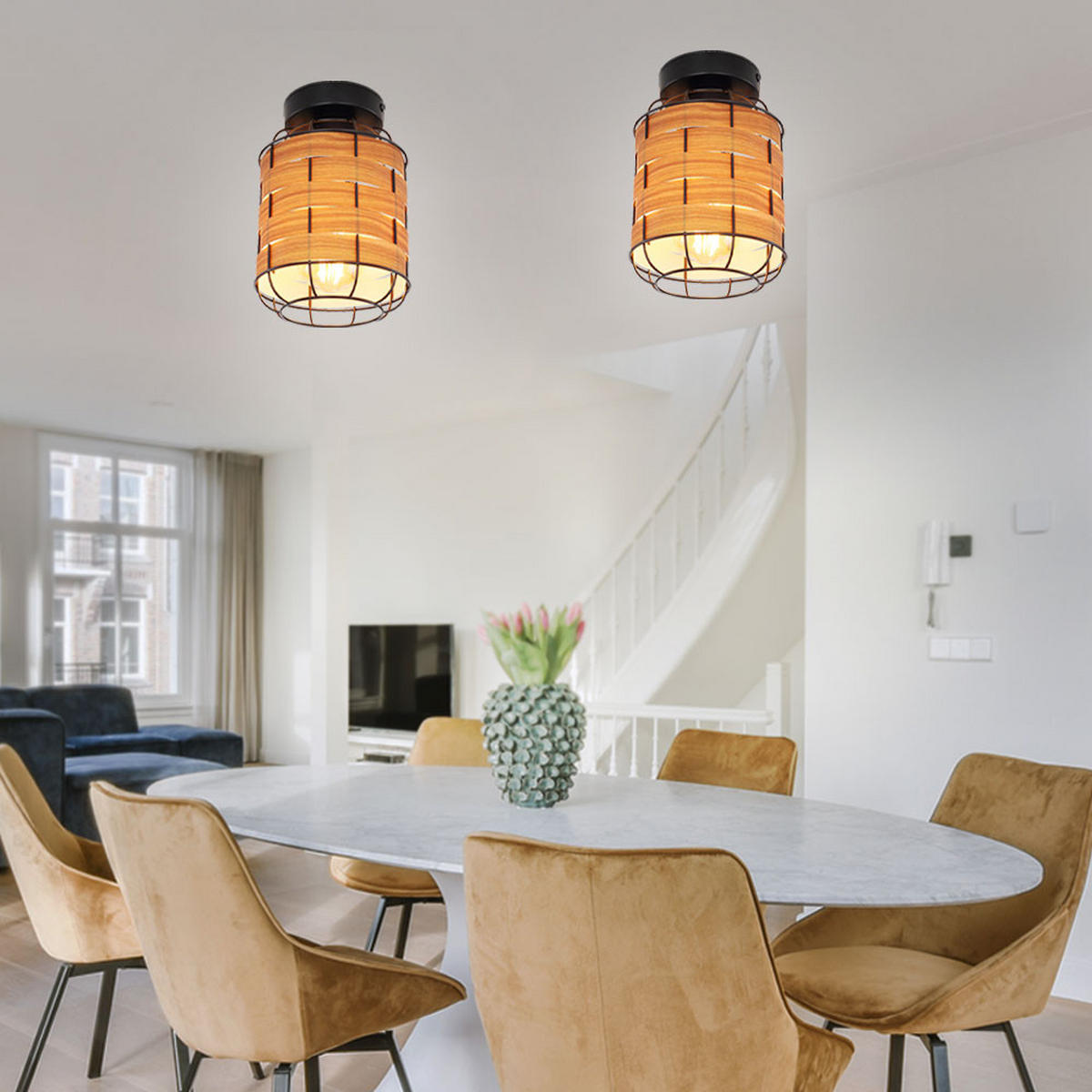 DECKENLEUCHTE Metall Holzoptik Braun 2er Set - Braun, Metall (15/15/20.5cm) - Globo Lighting