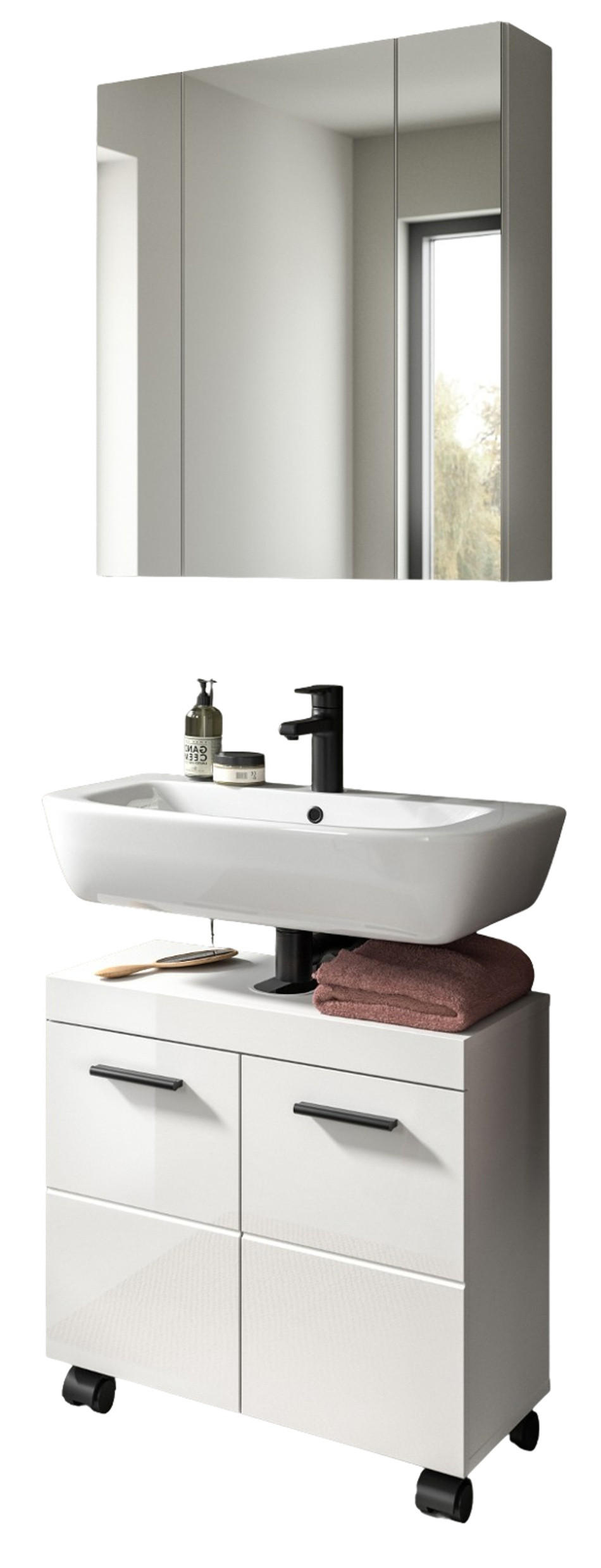 Inn.Furn Badmöbel-Set Weiß Hochglanz 60x191x30 cm