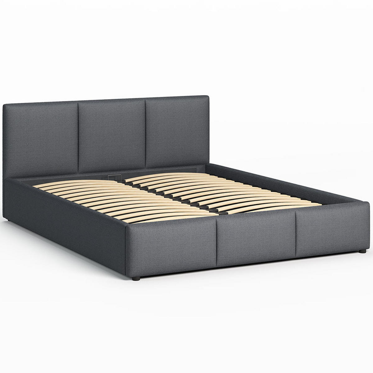 POLSTERBETT 140×200 cm mit Bettkasten und Lattenrost Nela 028-45 Graphit Dunkelgrau Geflochten - Dunkelgrau, Holz/Textil (140/200cm) - Jana