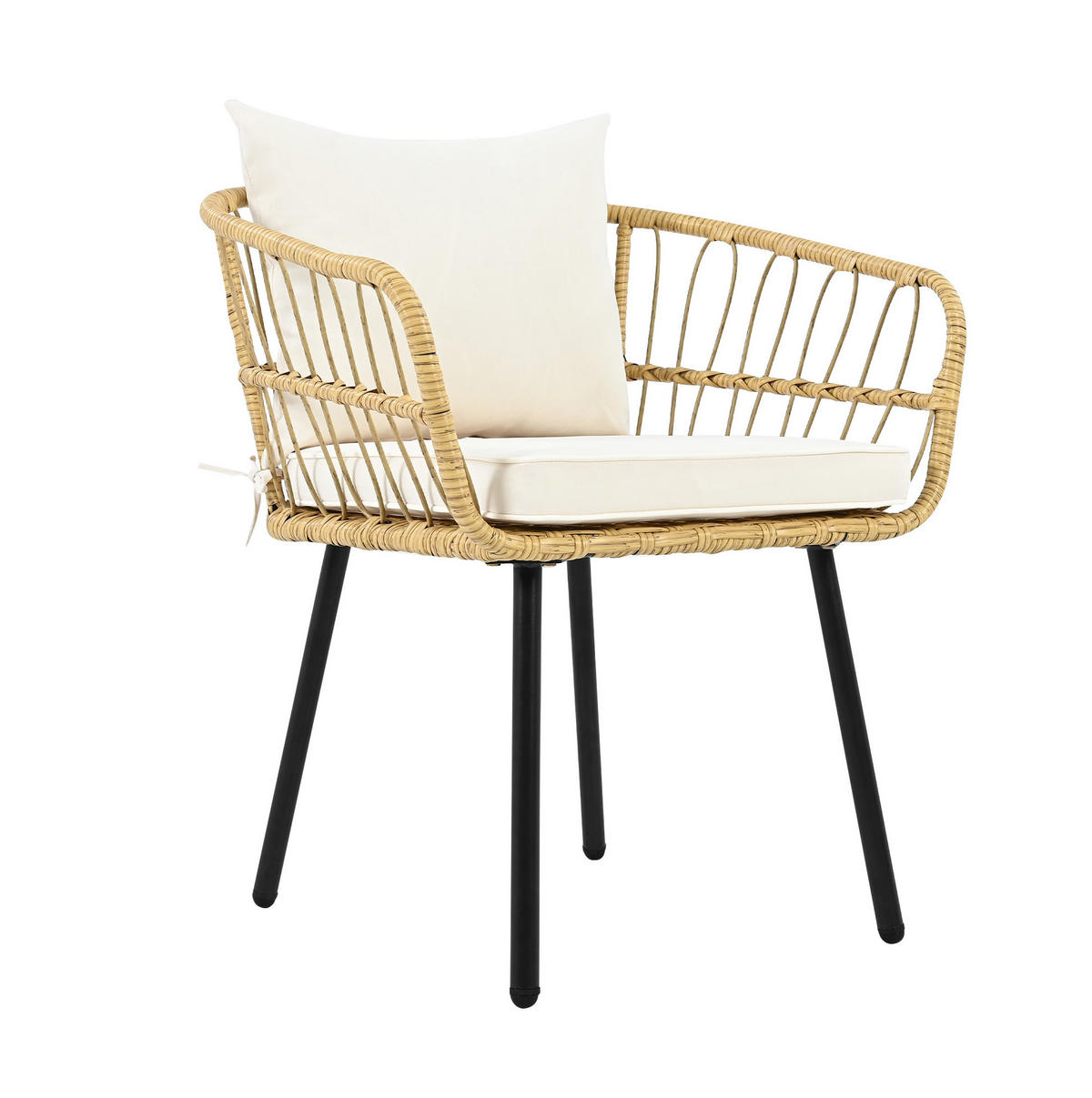GARTEN-LOUNGE-SET 5-teilig mit Tisch, 2 Stühlen, 2 Hockern und Sitzkissen, Weiß/Natur - Naturfarben, Metall - Redom