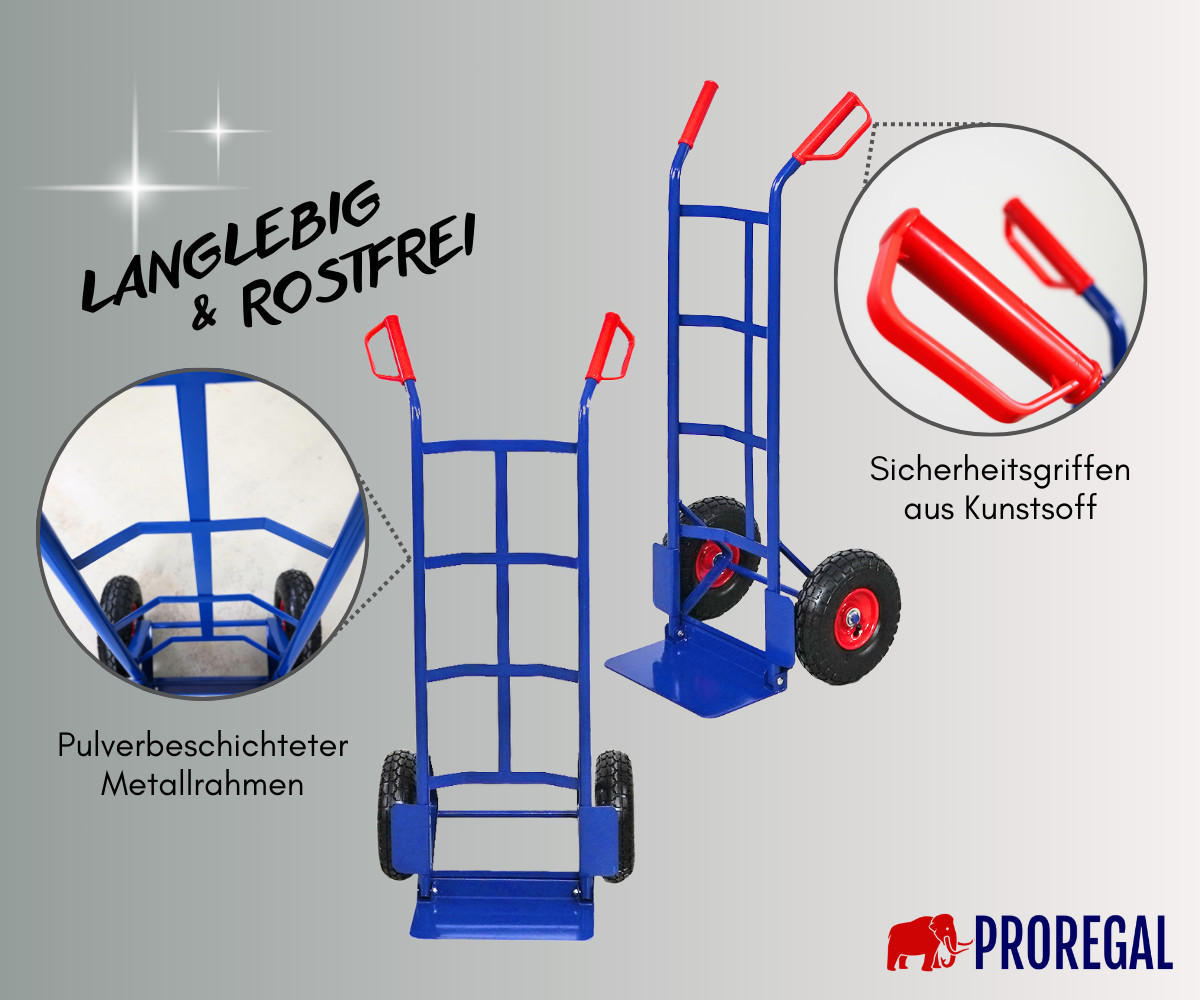 SACKKARRE Odin 115x54x44cm Tragkraft 200kg Lufträder Stahlrahmen Blau - Blau, Metall (44/54/115cm) - PROREGAL