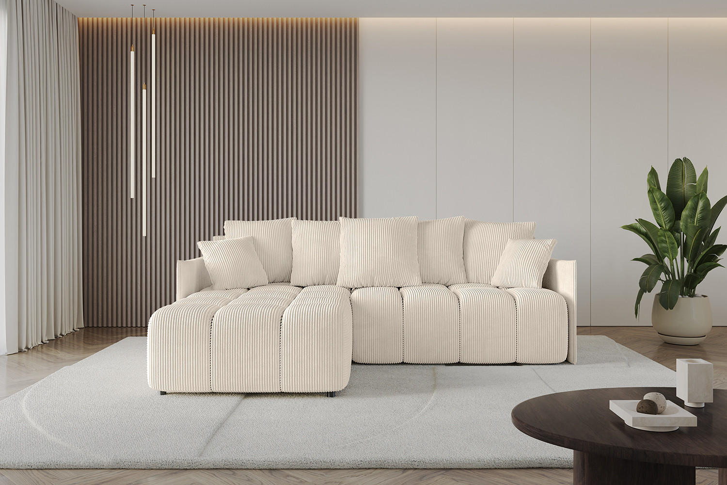 ECKSOFA Ottomane links LONLI-L 251x189x68 Beige Cord - Beige, Holzwerkstoff/Kunststoff (251/189cm) - ALTDECOR