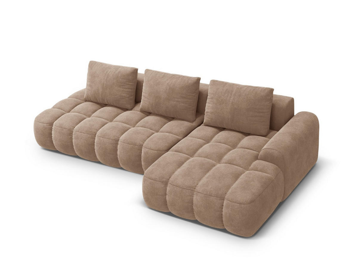 AUSKLAPPBARES-ECKSOFA rechts mit Container Linz aus Samt dunkelbeige 3 Sitzplätze - Mokka, Textil (142/275cm) - Cosmopolitan Design