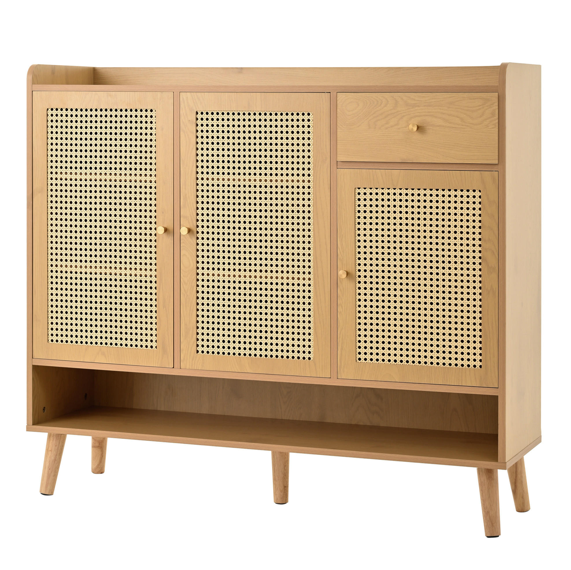 Modfu BOTNÍK z dřevotřísky 120x106x35 cm přírodní se 3 dveřmi, zásuvkou, magnetickým zavíráním a velkým úložným prostorem