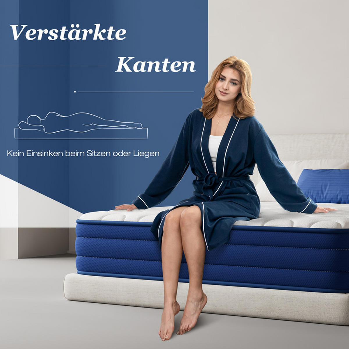 TASCHENFEDERKERNMATRATZE 180 x 200, 22 cm Höhe, 7 Zonen federkern und Schaum, Härtegrad H3 - Blau, Metall (180/200cm) - CHICASA