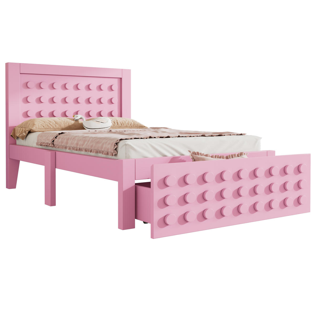KINDERBETT, 1 Stauraumschublade, Block-Design, 90x200cm, Rosa - Rosa, Holz (90/200cm) - OKWISH
