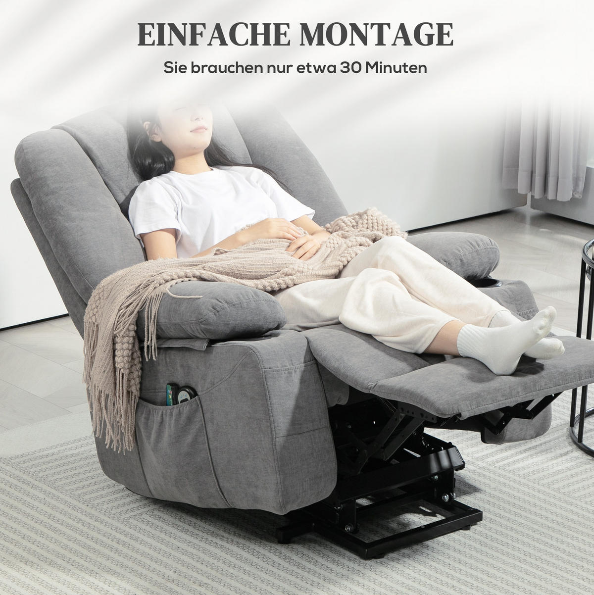 SESSEL 97/90/102 cm in Dunkelgrau mit Aufstehhilfe und Massagefunktion - Dunkelgrau, Textil (90/102/97cm) - Flora Grace