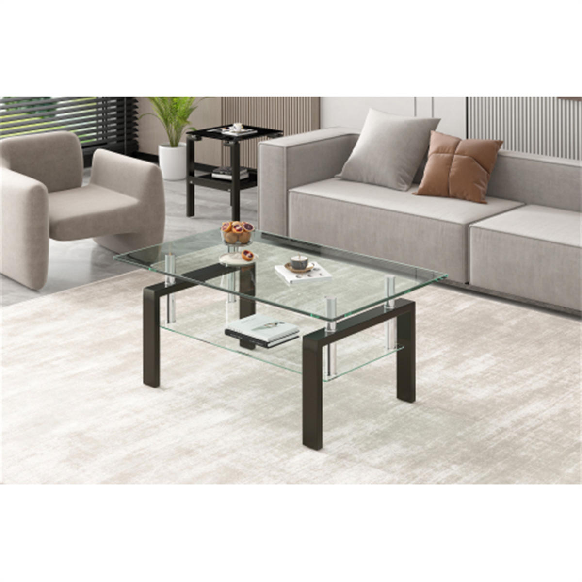 COUCHTISCH Transparent Sicherheitsglas mit Glasablage - Transparent, Glas/Metall (100/60/44cm)