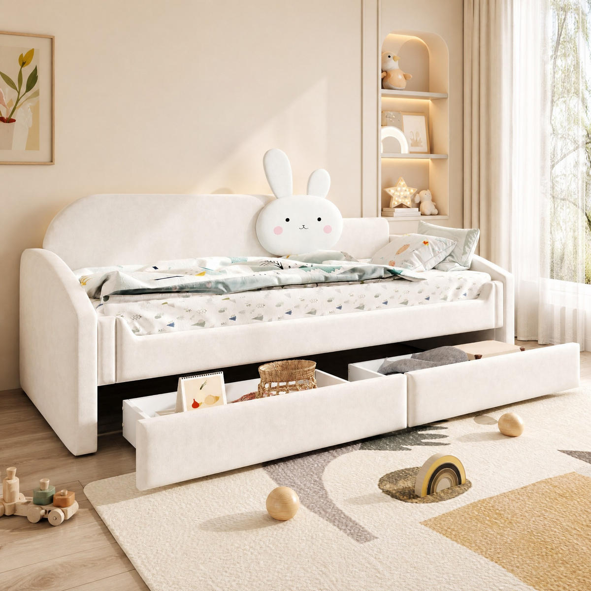 POLSTERBETT 90/200 cm aus Samt mit LED-Beleuchtung, Beige - Beige, Textil (90/200cm) - OKMYHOME