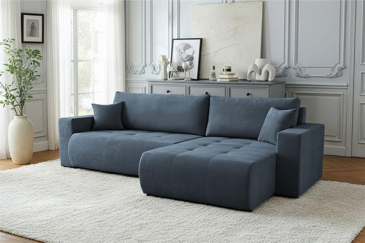 ECKSOFA Armari Mit Schlaffunktion - Blau, Holzwerkstoff/Textil (154/277cm) - Fun Möbel