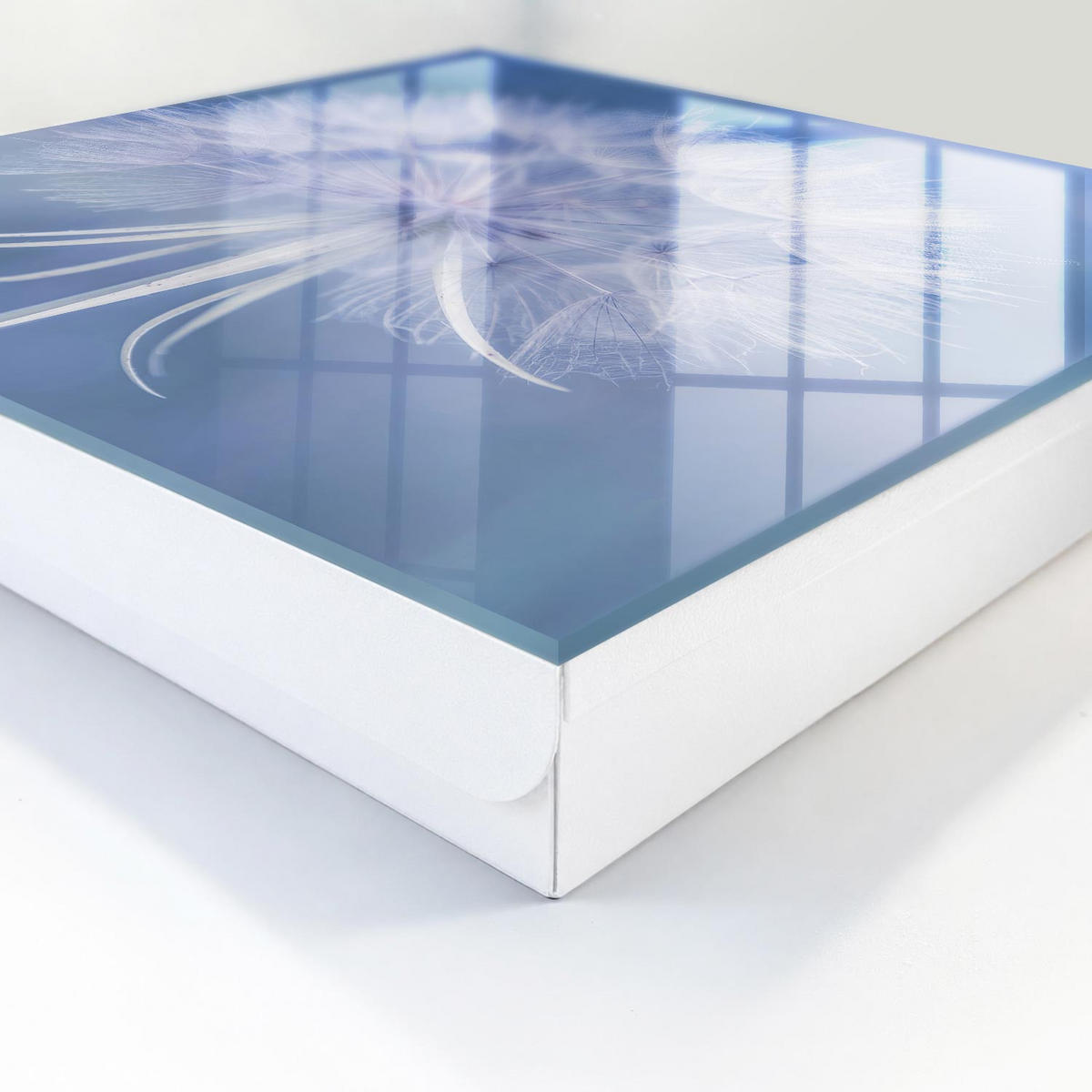 SCHLÜSSELBOX Weiß 30x30 cm – Türöffnung nach rechts - Zarter Löwenzahn - Blau, Metall (30/30/5cm) - TULUP