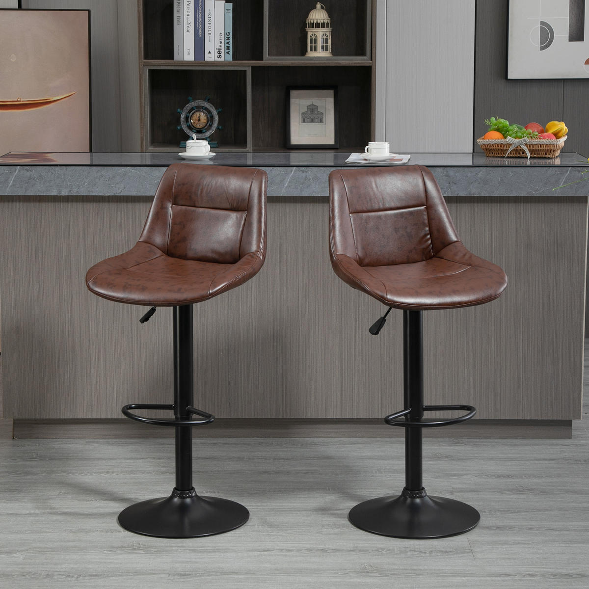 BARHOCKER 2er-Set DE-14694 höhenverstellbar & schwenkbar mit Fußstütze Braun - Braun, Metall (50/108/46.5cm) - ComfortXL