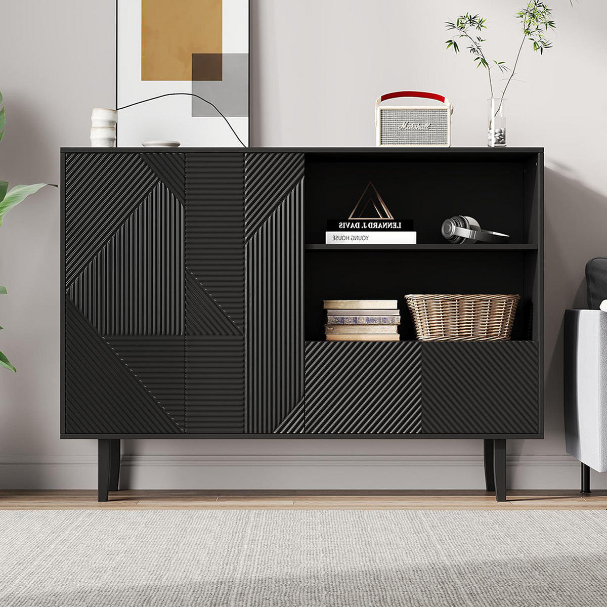 SIDEBOARD mit 1 Schublade in schwarz - Schwarz, Holz (40/86/125cm) - KOMHTOM