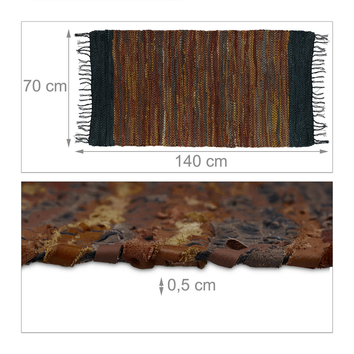 FLICKENTEPPICH - Multicolor, Leder/Textil (70/140cm) - Relaxdays