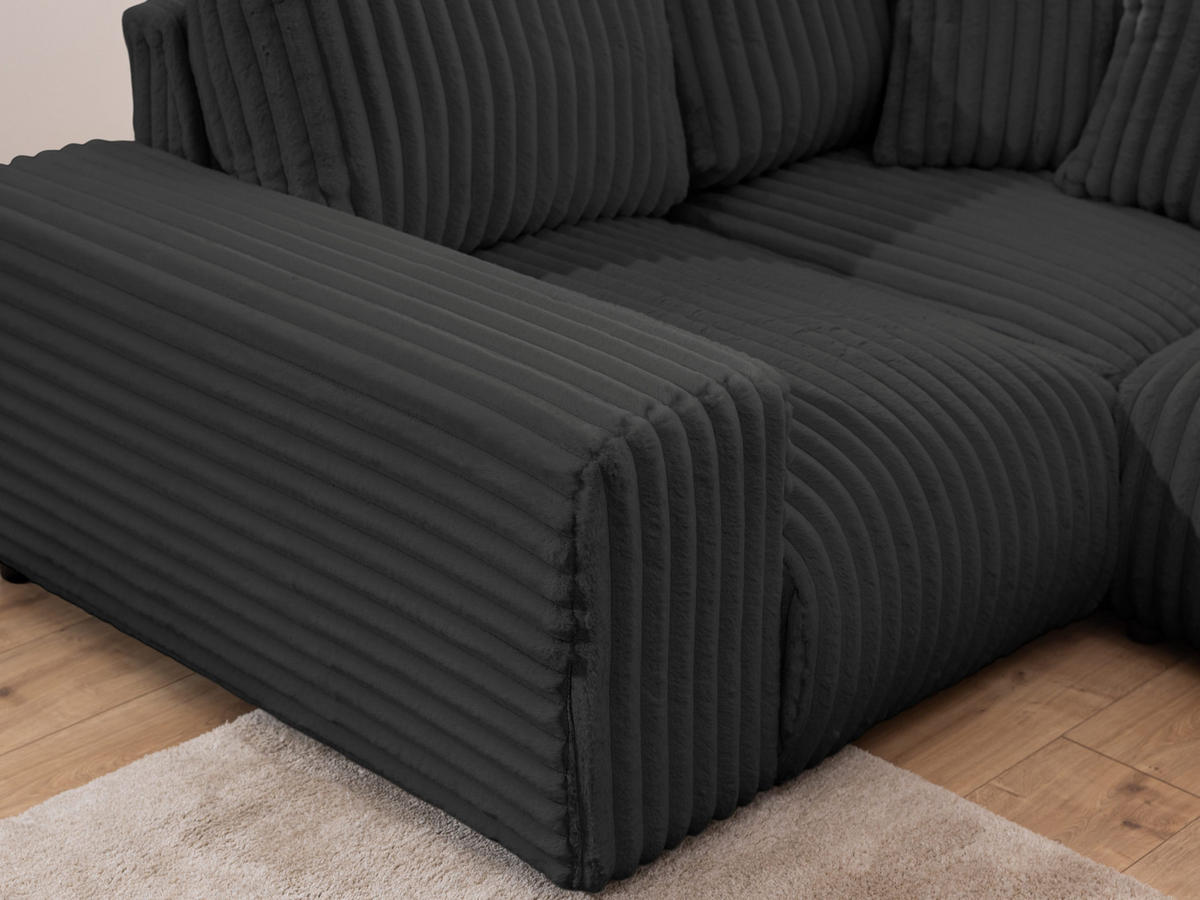 WOHNLANDSCHAFT Mollis Dunkelgrau Plüschcord im XXL-Format - Ottomane Rechts - Dunkelgrau/Schwarz, Holz/Kunststoff (316/77/194cm) - S-Style Möbel