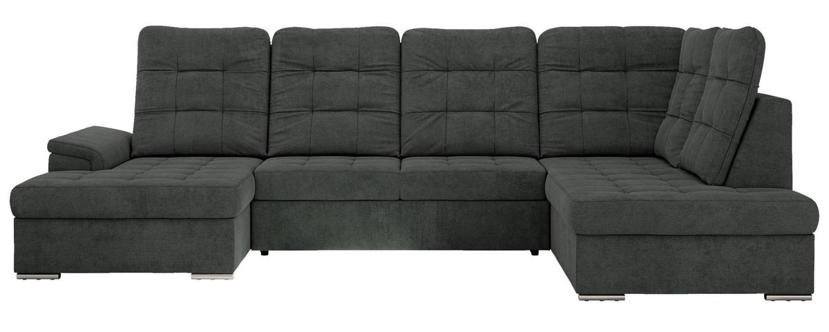 WOHNLANDSCHAFT MADRITO U - Dunkelgrau Struktur - Rechts - Dunkelgrau/Silberfarben, Textil/Metall (323/89/204cm) - MKS