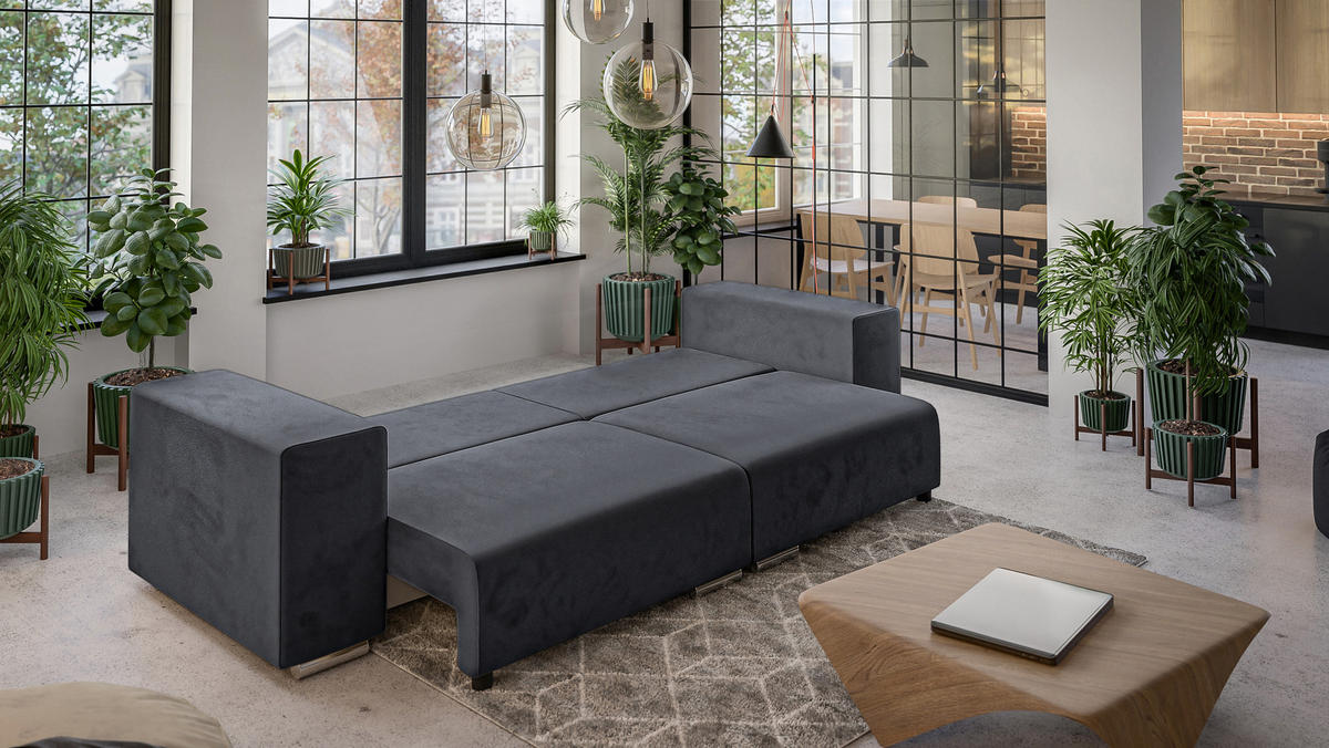 BIGSOFA Kami Microfaser Graphit - Schwarz/Graphitfarben, Kunststoff/Textil (290/80/110cm) - S-Style Möbel