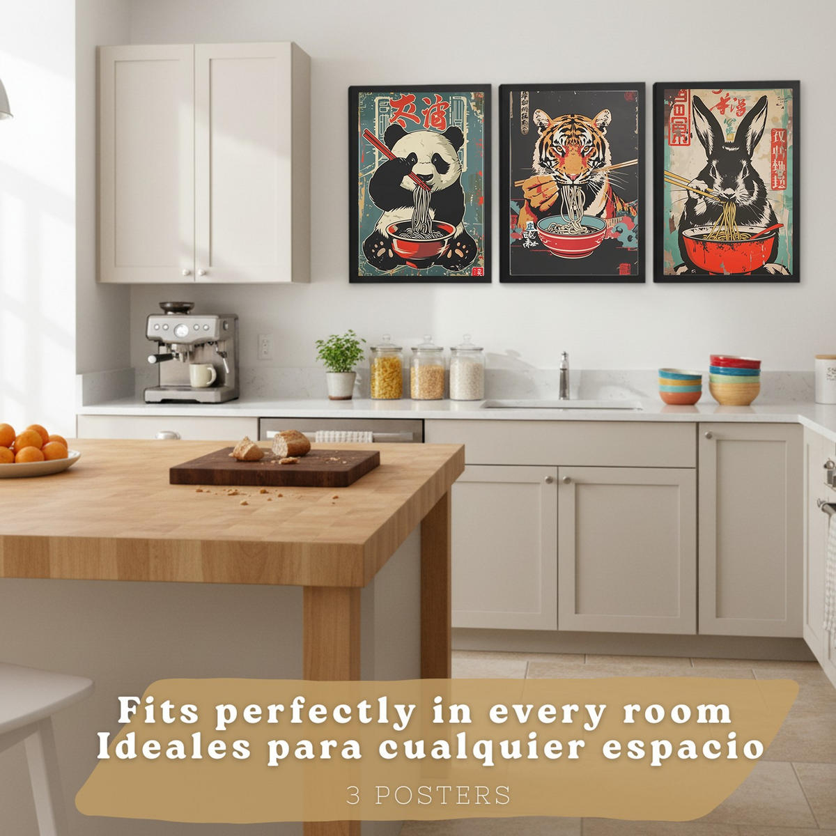 PLAKAT Sada 3 Ramen Animals A3 bez rámu - čirá, papír (29.7/1/42cm) - Nacnic