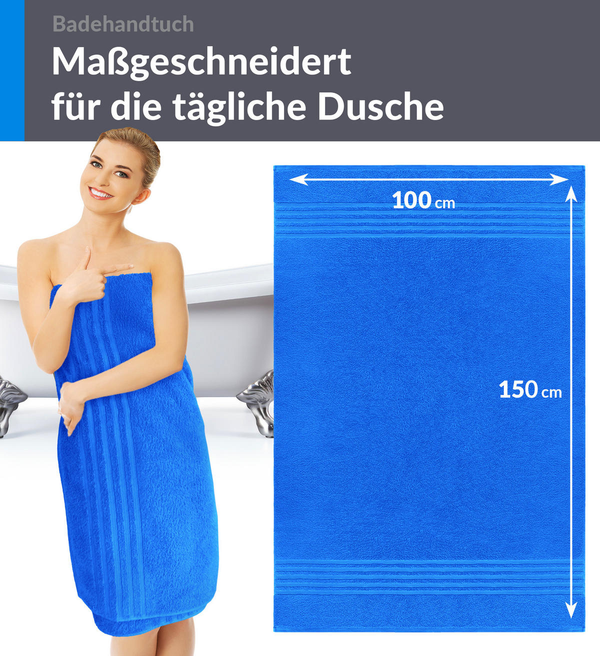 BADETUCH London Karibik Blau 2er Set 100x150 - Hellblau, Textil (100/150cm) - Lashuma