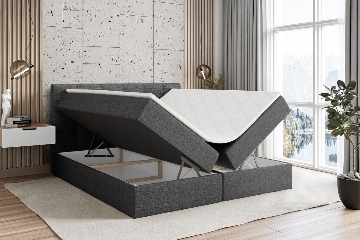 BOXBETT mit Matratze H3 und Lattenrost - MARCE - 140x200 Dunkelgrau - Dunkelgrau, Holzwerkstoff (140/200cm) - ALTDECOR