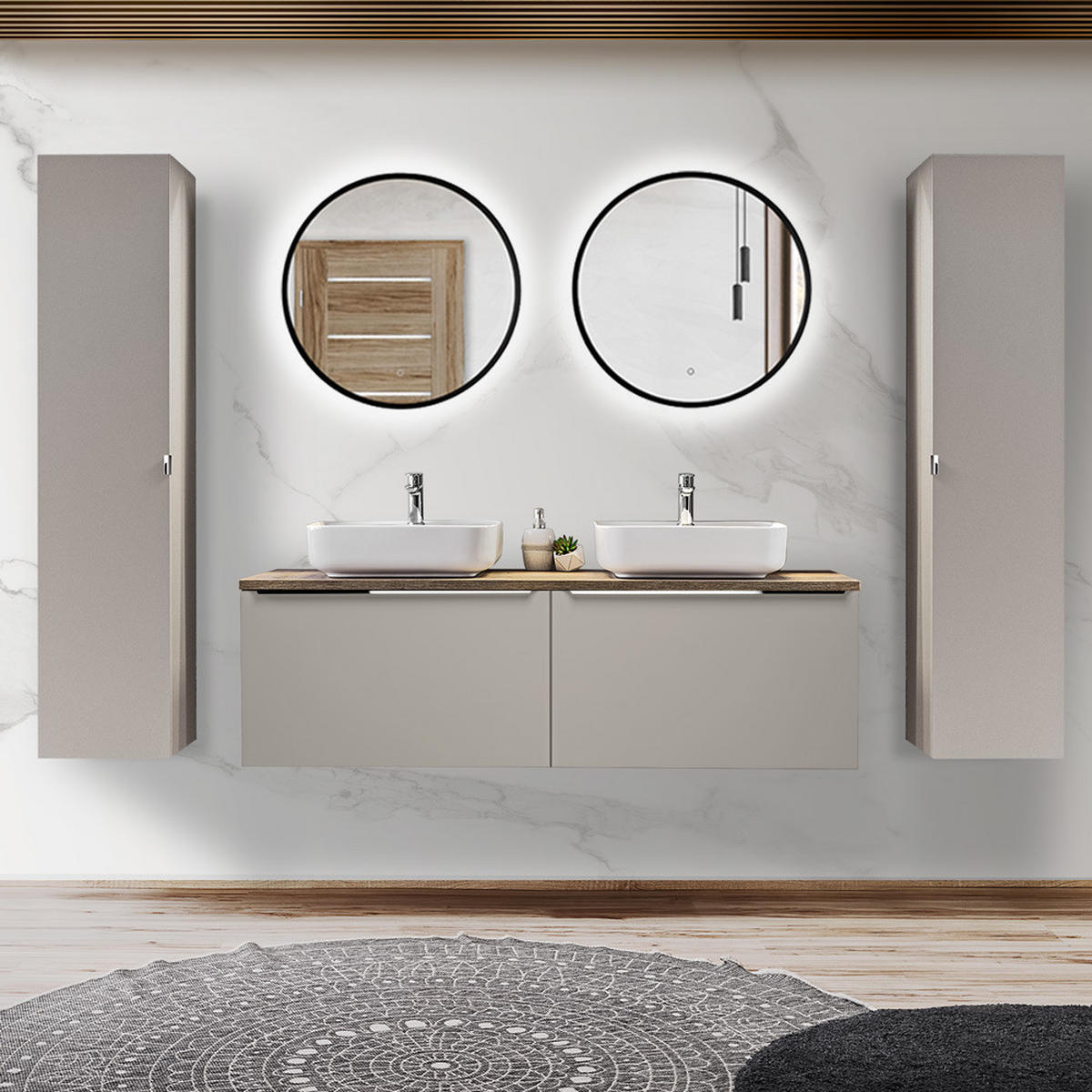 BADMÖBEL-SET 9-TLG. Puebla-56 - Beige, Holzwerkstoff (250/200/46cm) - Lomado