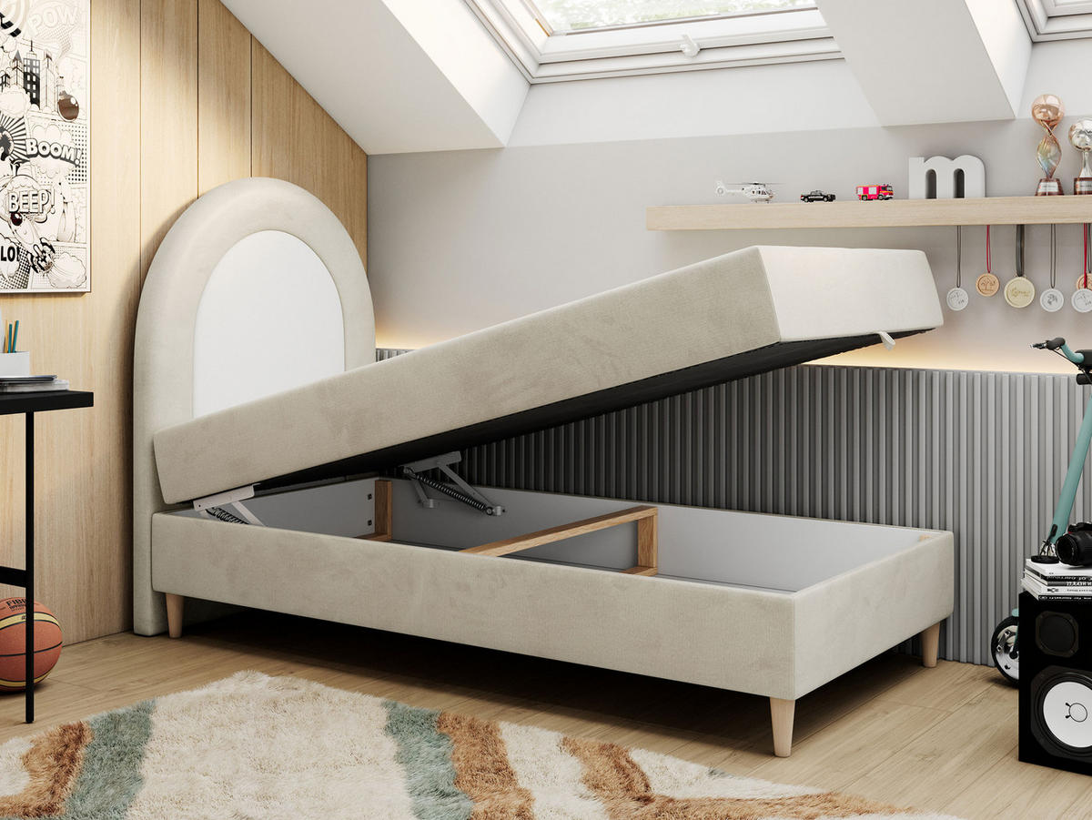 BOXBETT NEST 90/180 Beige Velvet hydrophob - H3 - Beige, Holz/Textil (90/180cm) - MKS
