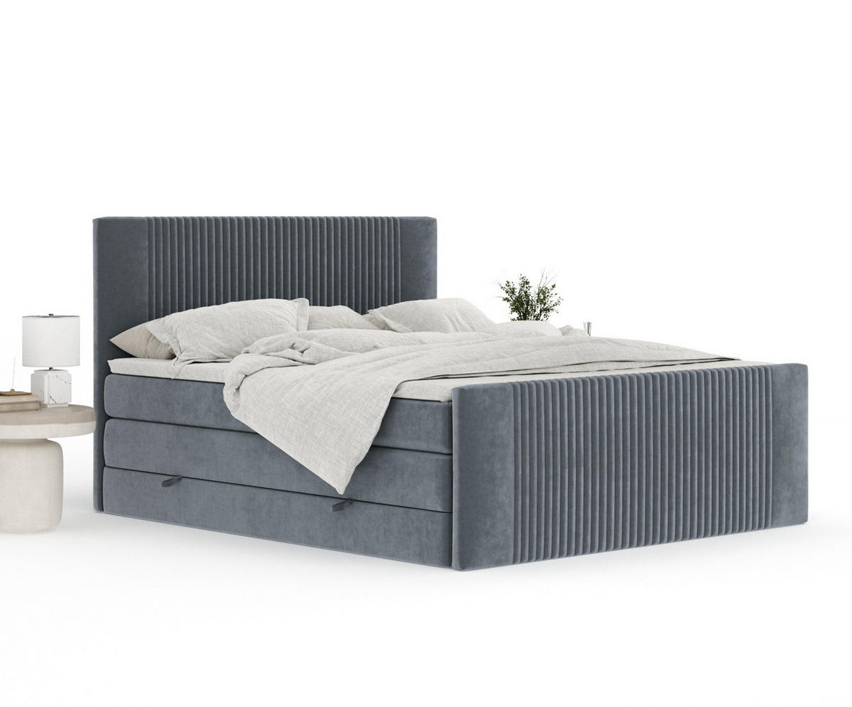 BOXSPRINGBETT Bergamo Grau 180/200 cm - Schwarz/Grau, Holz/Holzwerkstoff (180/200cm) - Maison de Reve